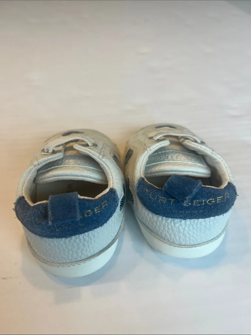 Kurt Geiger White Baby Sneakers with Navy Heart Accents